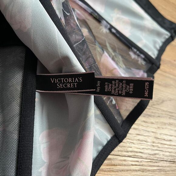 Victorias Secret Very Sexy Lightly Lined Bra Satin Bustier Top Black& Floral 34C - Picture 4 of 6